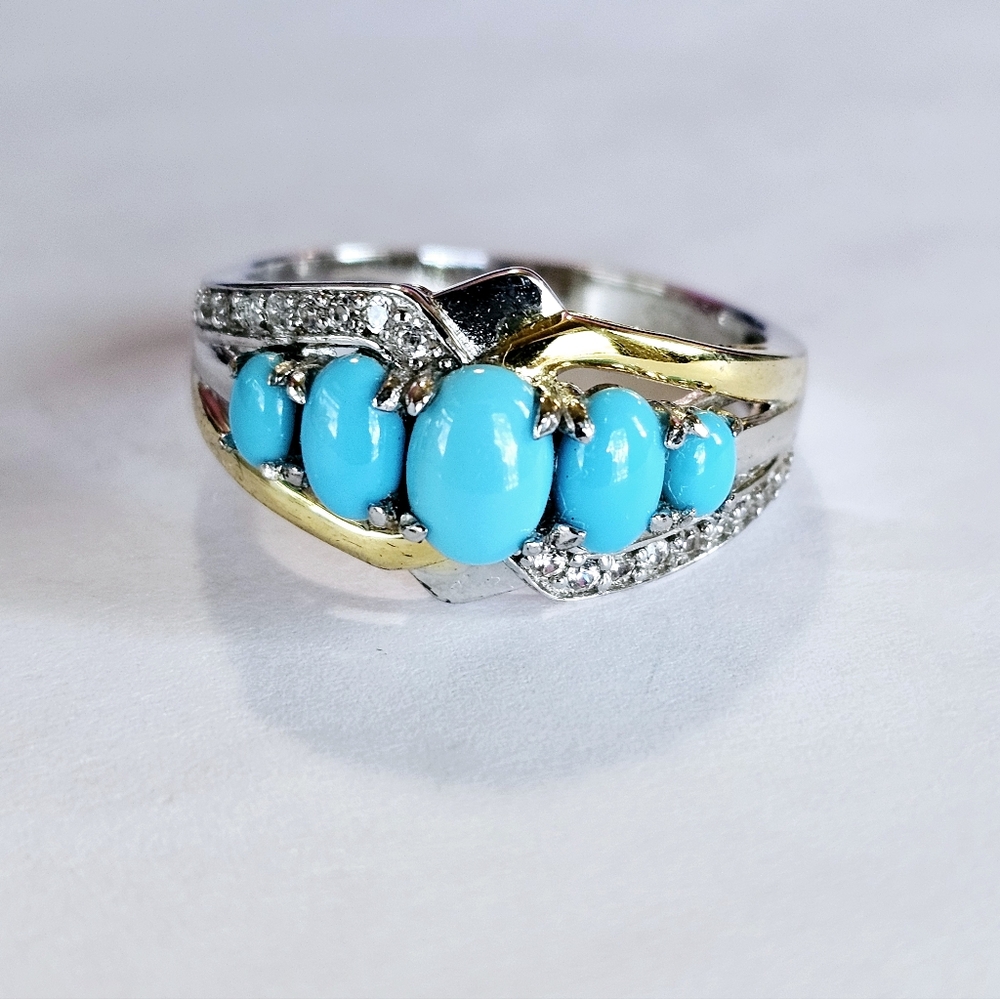 Gorgeous Natural Sleeping Beauty Turquoise & Diamond Ring Sz 10!